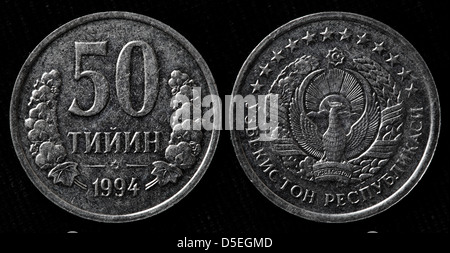 50 Tiyin coin, Uzbekistan, 1994 Foto Stock