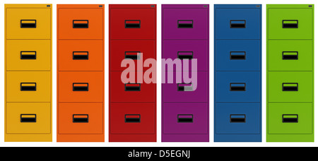 Colorato Filing cabinet isolato su bianco - il rendering Foto Stock