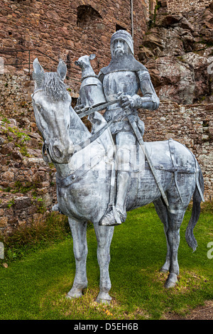 La scultura del cavaliere montato, Castello di Mont Orgueil, Gorey, Jersey, Isole del Canale, REGNO UNITO Foto Stock
