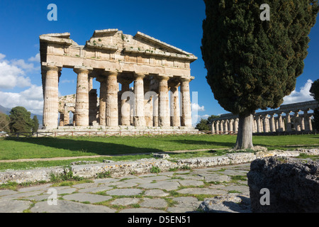 Greco-romane i templi di Paestum, Campania, Italia. Foto Stock