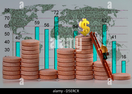 Stack di tablet con grafico a barre Foto Stock