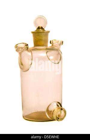 Vetro Laboratorio chimico grunge bottiglia isolato su bianco Foto Stock