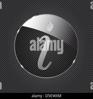Informazioni vetro pulsante icona sullo sfondo di metallo. Illustrazione Vettoriale.. Foto Stock