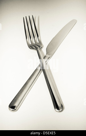 Acciaio inox coltello e forchetta posate Foto Stock