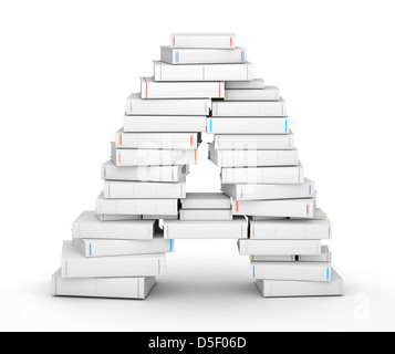 Lettera A, impilati da molti titolo vuoto libri nella colonna Foto Stock