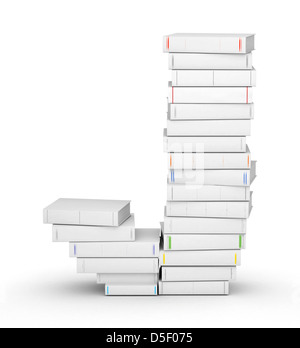 La lettera J, impilati da molti titolo vuoto libri nella colonna Foto Stock