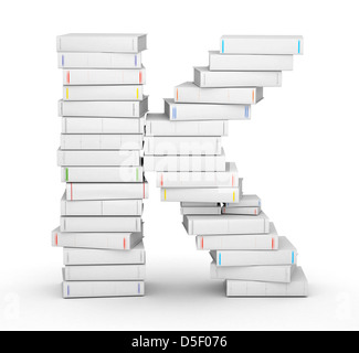 La lettera K, impilati da molti titolo vuoto libri nella colonna Foto Stock