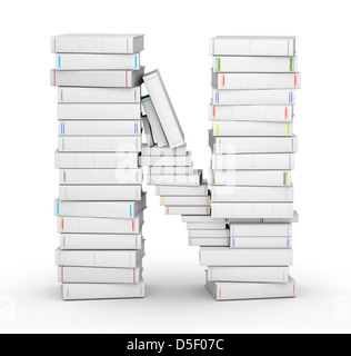 Lettera N, impilati da molti titolo vuoto libri nella colonna Foto Stock