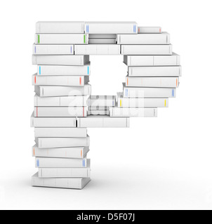 Lettera P impilati da molti titolo vuoto libri nella colonna Foto Stock