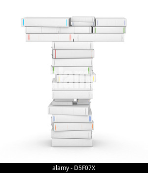 Lettera T, impilati da molti titolo vuoto libri nella colonna Foto Stock