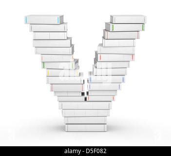 Lettera V, impilati da molti titolo vuoto libri nella colonna Foto Stock