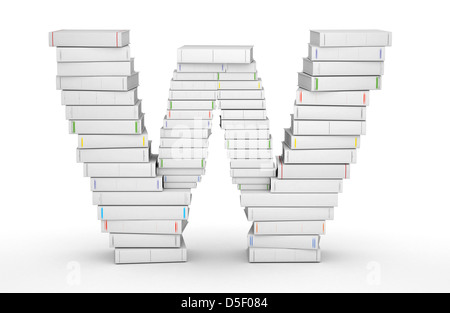 Lettera W, impilati da molti titolo vuoto libri nella colonna Foto Stock
