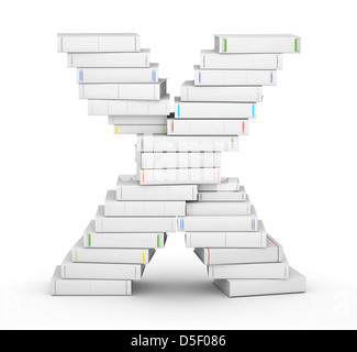 Lettera X, impilati da molti titolo vuoto libri nella colonna Foto Stock