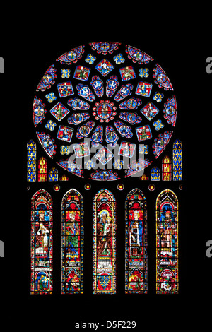 Nord rosone della cattedrale di Notre Dame, Chartres, Francia Foto Stock