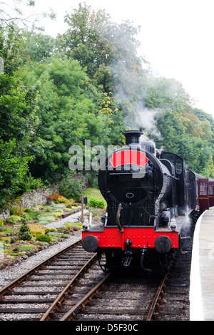 Il vecchio treno a vapore in attesa sulla piattaforma Foto Stock