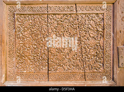 Storico di legno intagliato porta in background Jodhpur, India Foto Stock