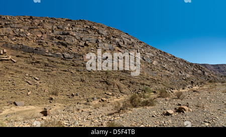 Wadi vicino al villaggio di Ait Ouabelli dove vi è una roccia preistorica art site, sulla strada tra Akka e Icht in Marocco Foto Stock