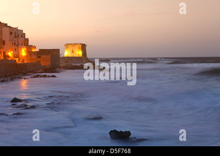 Torre di Ligny al crepuscolo, Trapani, Sicilia, Italia Foto Stock