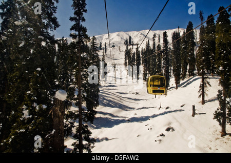 Linea tramviaria in inverno, Gulmarg, Jammu e Kashmir India Foto Stock