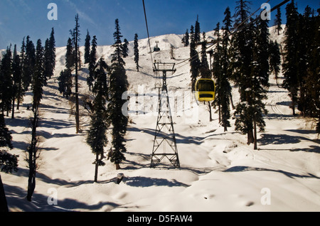 Linea tramviaria in inverno, Gulmarg, Jammu e Kashmir India Foto Stock