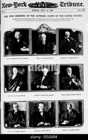 Una fotografia storica dei nove membri della Corte Suprema degli Stati Uniti nel 1908, tra cui il giudice capo Fuller, che riflette la leadership giudiziaria dell'epoca. Foto Stock