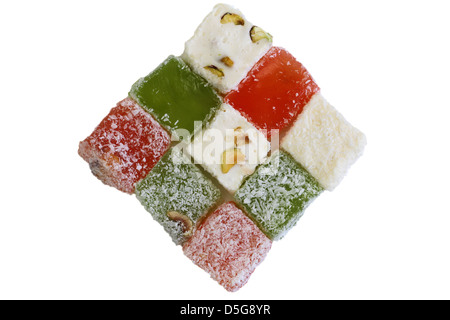 Turkish Delight cubi isolato su bianco Foto Stock