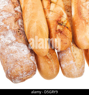 Pane appena sfornato pagnotte di pane isolati su sfondo bianco Foto Stock