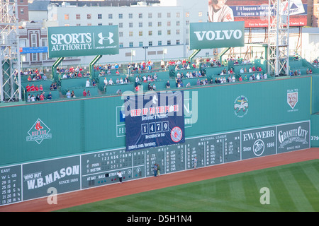 Green Monster leftfield parete Historic Fenway Park Boston Red Sox Boston ma. Stati Uniti d'America 20 maggio 2010 Red Sox versus Minnesota Twins Foto Stock