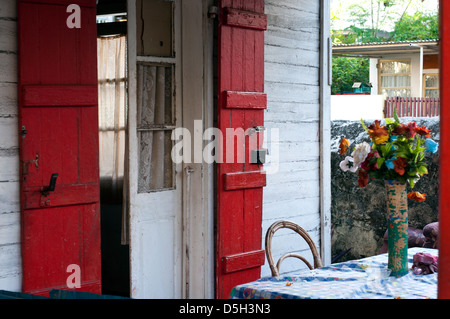 Il creolo casa veranda, mahebourg, Mauritius Foto Stock