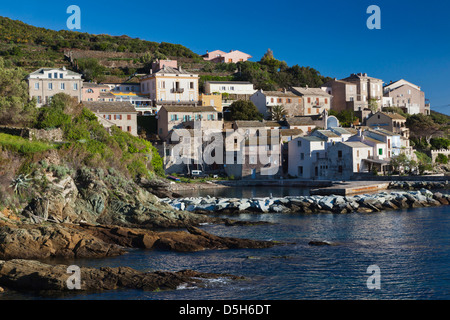 Francia, Corsica, Le Cap Corse, Lavasina, vista città, Alba Foto Stock