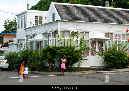 Casa creola e scene di strada, mahebourg, Mauritius Foto Stock