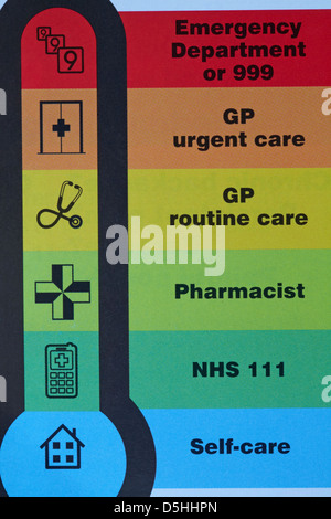 Controllo di integrità - Codice a colori termometro informazioni sul foglietto di NHS Foto Stock