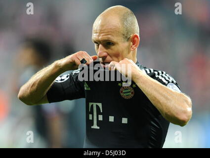 Monaco Arjen Robben dopo la UEFA Champions League gruppo F partita di calcio tra il Bayern Monaco e Valencia CF a Fußball Arena München a Monaco di Baviera, Germania, il 19 settembre 2012. Foto: Tobias Hase/dpa Foto Stock