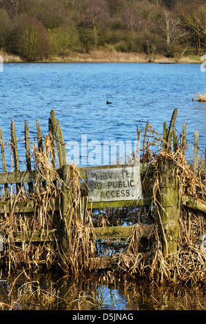 Avviso di confine indicante nessun accesso pubblico in un recinto in Staunton Harold serbatoio Foto Stock