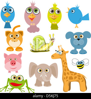 Illustrazione di una serie di diversi animali cartoon Foto Stock