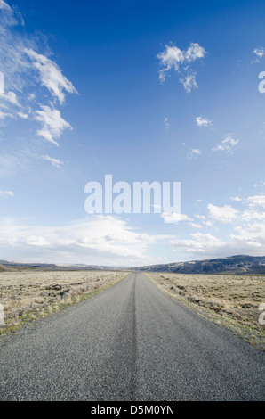 Stati Uniti d'America, Wyoming Road passando attraverso il paesaggio desolato Foto Stock