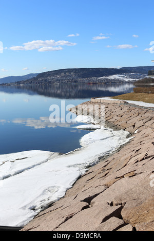 Fiordo norvegese, Drammenfjorden, in Drammen, Norvegia, Europa Foto Stock