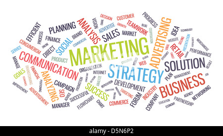 Marketing business strategia cloud di parola illustrazione vettoriale. Isolato su sfondo bianco Foto Stock