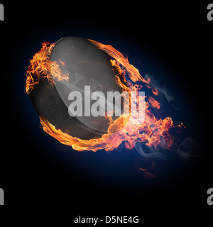 Disco da hockey sul fuoco volare fino - illustrazione Foto Stock