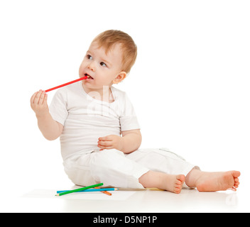 Funny baby boy Disegno con matite di colore Foto Stock