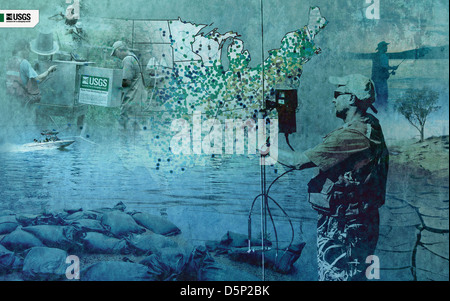 Questa immagine mostra una canoa su un corso d'acqua costiero di Salish, una regione nota per la sua bellezza naturale. Mette in evidenza l'attenzione rivolta alla qualità dell'acqua e alla scienza ambientale nel Pacifico nord-occidentale. Foto Stock