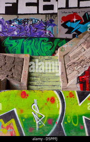 Una fotografia di alcuni graffiti contemplate misure concrete prese sotto un ponte a Basilea in Svizzera. Foto Stock