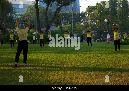 La mattina presto il Tai Chi nel Parco Lumpini Bangkok in Thailandia. Foto Stock