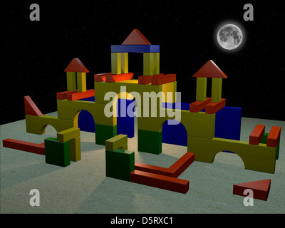 Illustrazione di un computer educativo la costruzione di gioco con un 3d digital design Foto Stock