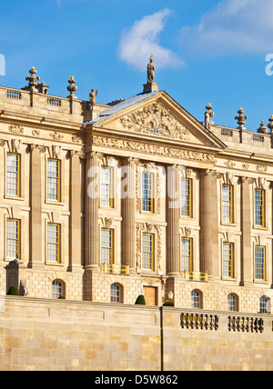 Chatsworth House Derbyshire facciata anteriore del Derbyshire dimora signorile del Duca e della Duchessa di Devonshire, Derbyshire, Inghilterra, UK, GB, Europa Foto Stock