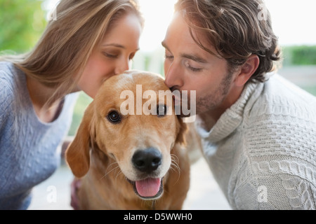 Paio di baciare cane in ambienti interni Foto Stock