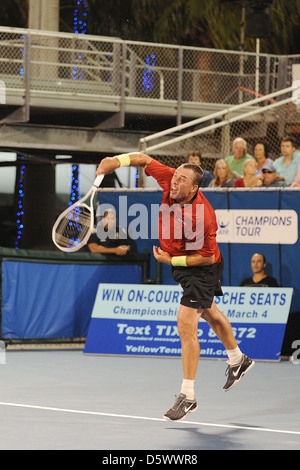 Ivan Lendl compete durante il Delray Beach International Tennis Championships Delray Beach, Florida Foto Stock