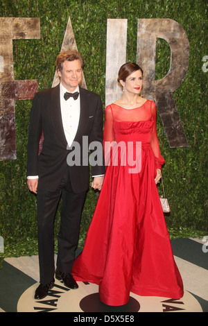 Colin Firth e la moglie Livia Giuggioli 2012 Vanity Fair Oscar Party al Sunset Tower Hotel - Arrivi West Hollywood, California - Foto Stock