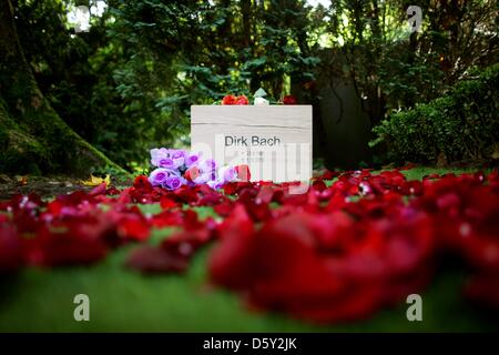 I fiori sono stabiliti sulla tomba di animatore tedesco Dirk Bach al cimitero Melaten a Colonia, Germania, 08 ottobre 2012. Una settimana fa, Bach morì all'età di 51. Le sue ceneri sono state sepolte nella serata del 07 ottobre 2012. Foto: Rolf Vennenbernd Foto Stock