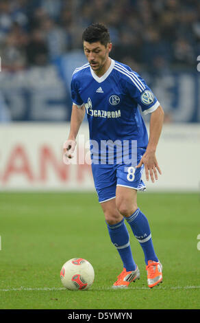 Schalke's Ciprian Marica gioca la palla durante la DFB Cup seconda partita tra FC Schalke 04 e SV Sandhausen alla Veltins Arena di Gelsenkirchen (Germania), 30 ottobre 2012. Foto: Bernd Thissen Foto Stock